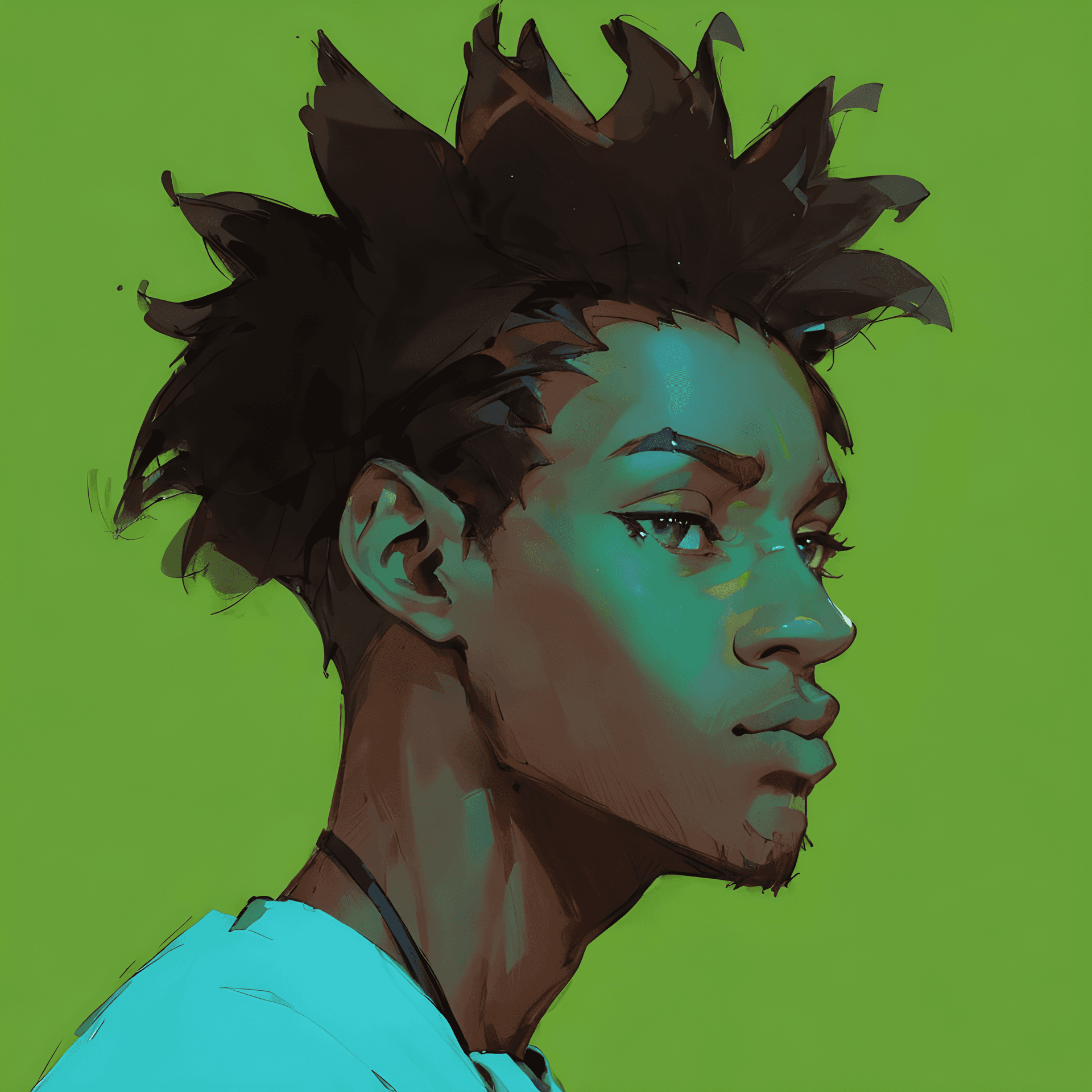 AI generated: a close up of a person with a green background, vector art, inspired by Chinwe Chukwuogo-Roy, trendi...