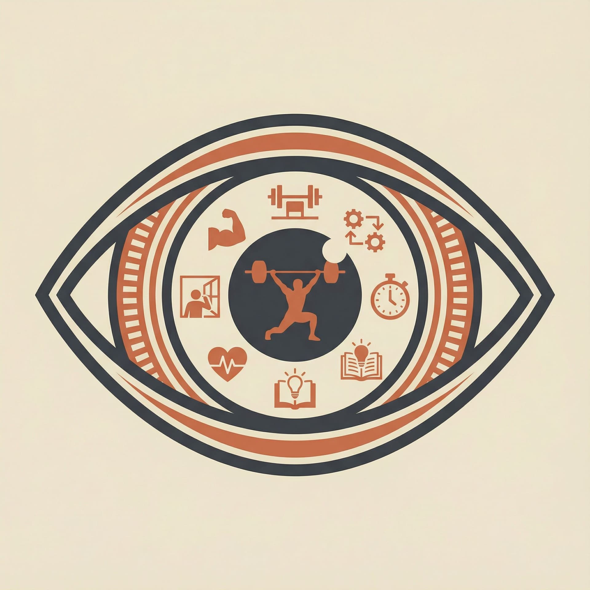 AI generated: Clean vector illustration (Flat design) in Charcoal Gray, Terracotta, and Beige. A large, stylized i...