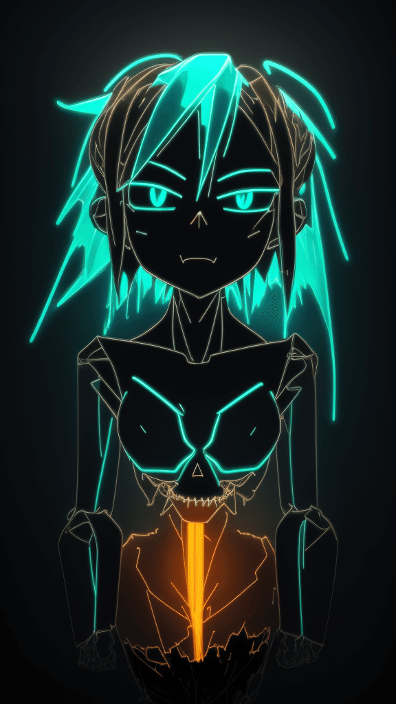 AI generated: a neon smashed up wall with a light coming out in the middle, in the style of anime art, skeletal, l...