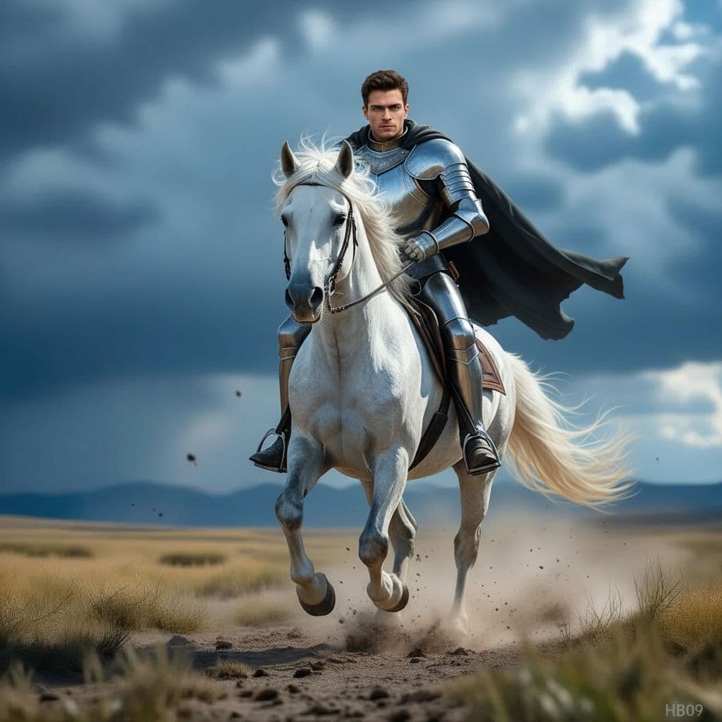 AI generated: the knight
Insert a small "HB09" watermark at the bottom of the photo.