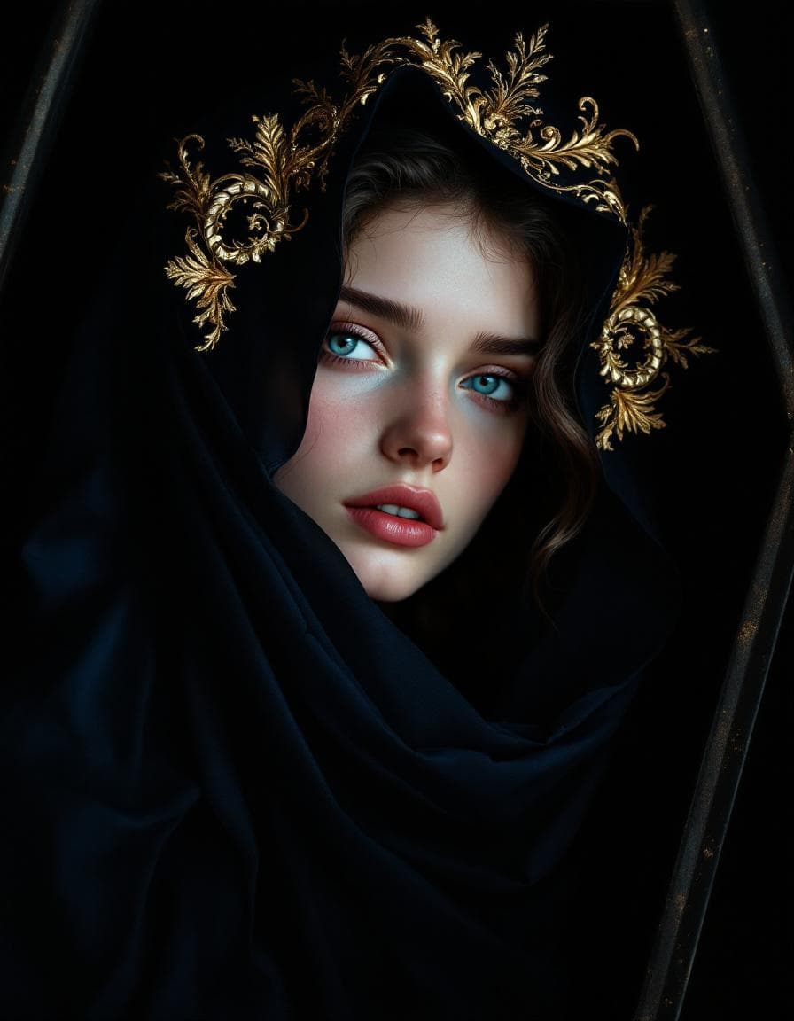 AI generated:  coffin painting . photorealistic、 ( black background !!!!!) , Highest quality 、 ultra-high resoluti...