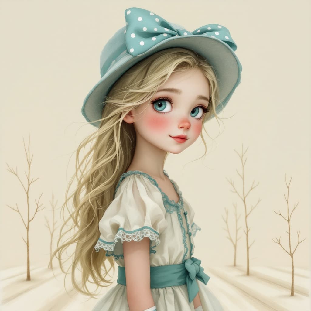 AI generated: Pale-skinned young girl, approximately 6-8 years old, with long, flowing light blonde hair, light pi...