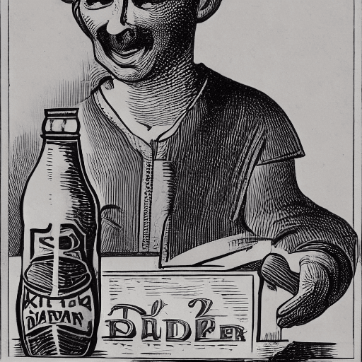 AI generated: An Icon for advertisment containing, a middle aged man holding a bottled drink with a laber saying "...