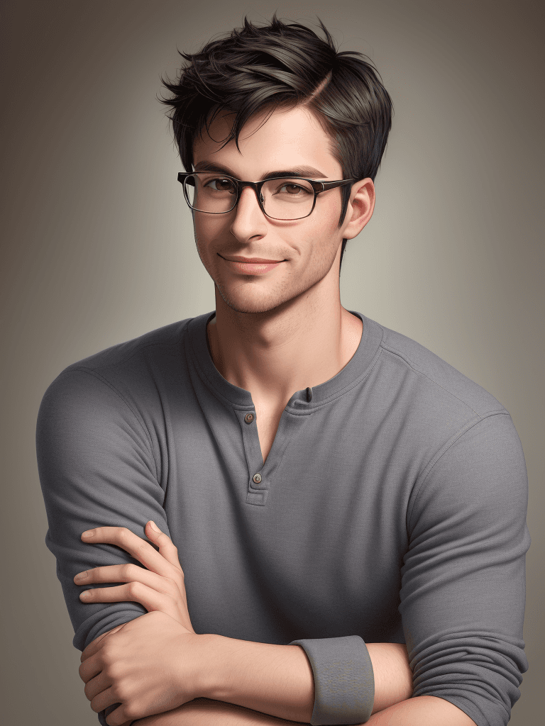 AI generated: high-resolution, one young adult male portrait, casual vibe, in his thirties, short casual dark hair...