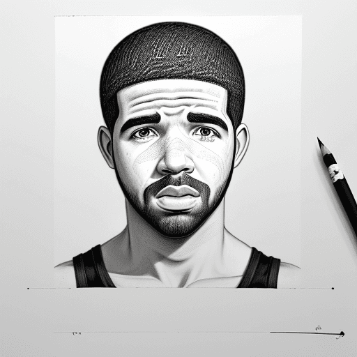AI generated: portrait of Drake, realistic pencil sketch, b&w, complex line drawings, on white Canson paper, by Pi...