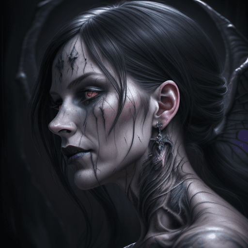 AI generated: A high-definition detailed realistic photograph of a beautiful Beldam demonic mother, side angle vie...