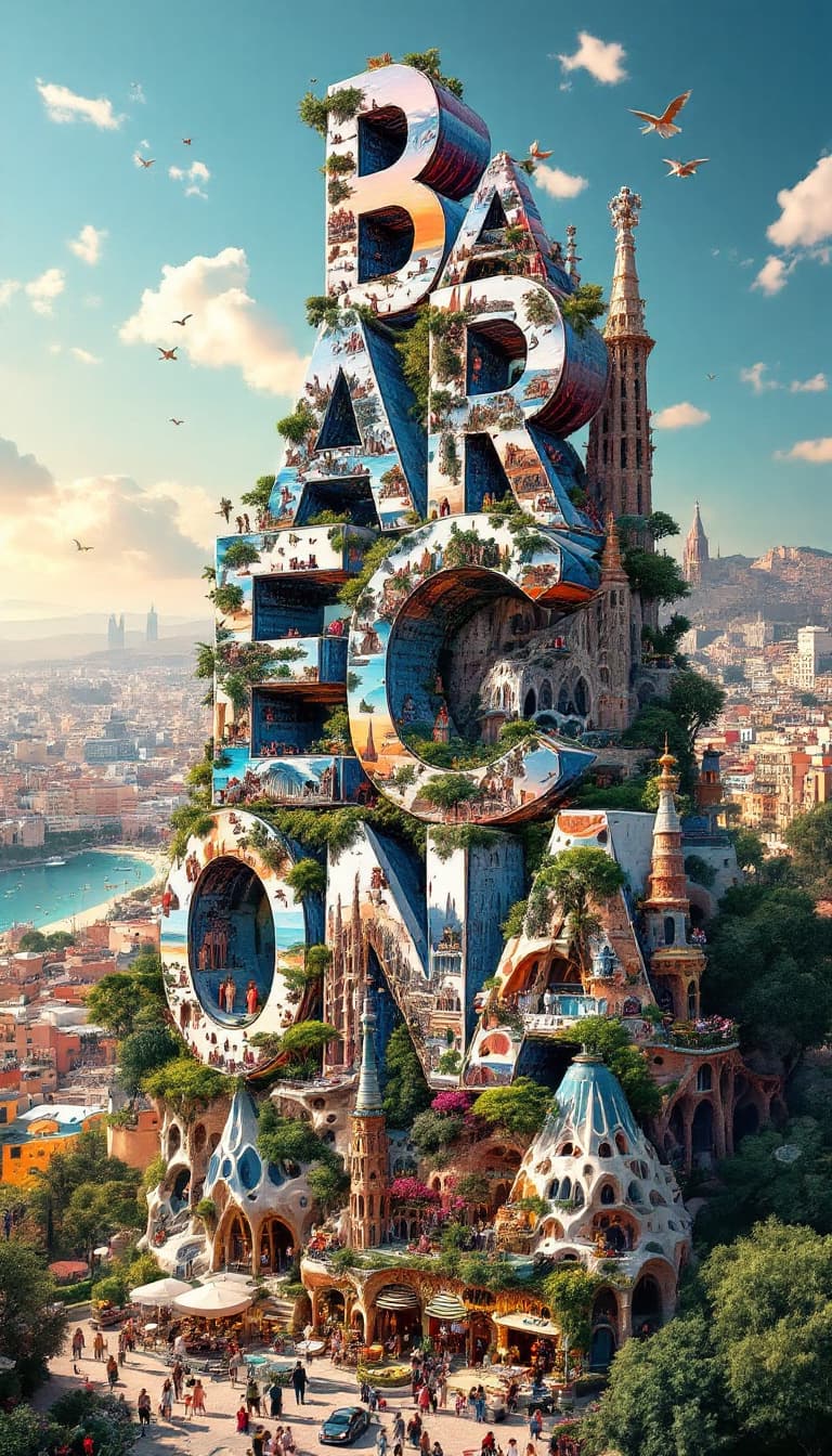 AI generated: A striking, high-contrast cinematic photo-style vertical collage that captures the essence of Barcel...
