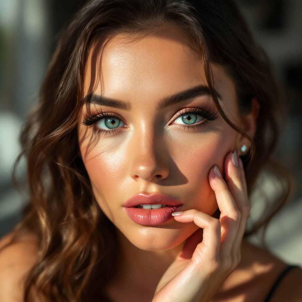 AI generated: Hyper realistic eye level exterior photo of a plus size face and nails model doing a shoot for a mak...