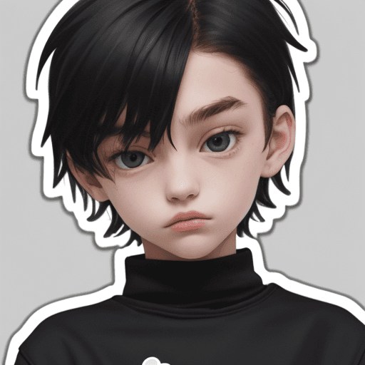 AI generated: a sticker of a teenager, wearing a black with white wear