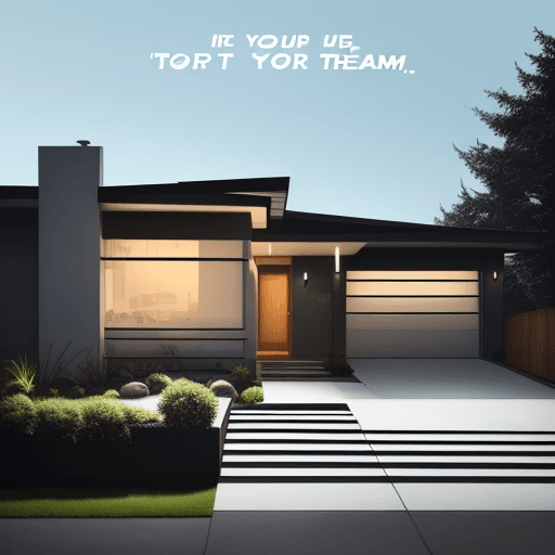 AI generated: Hyper realistic eye level exterior photo of a mid century modern style house overlooking the Design ...