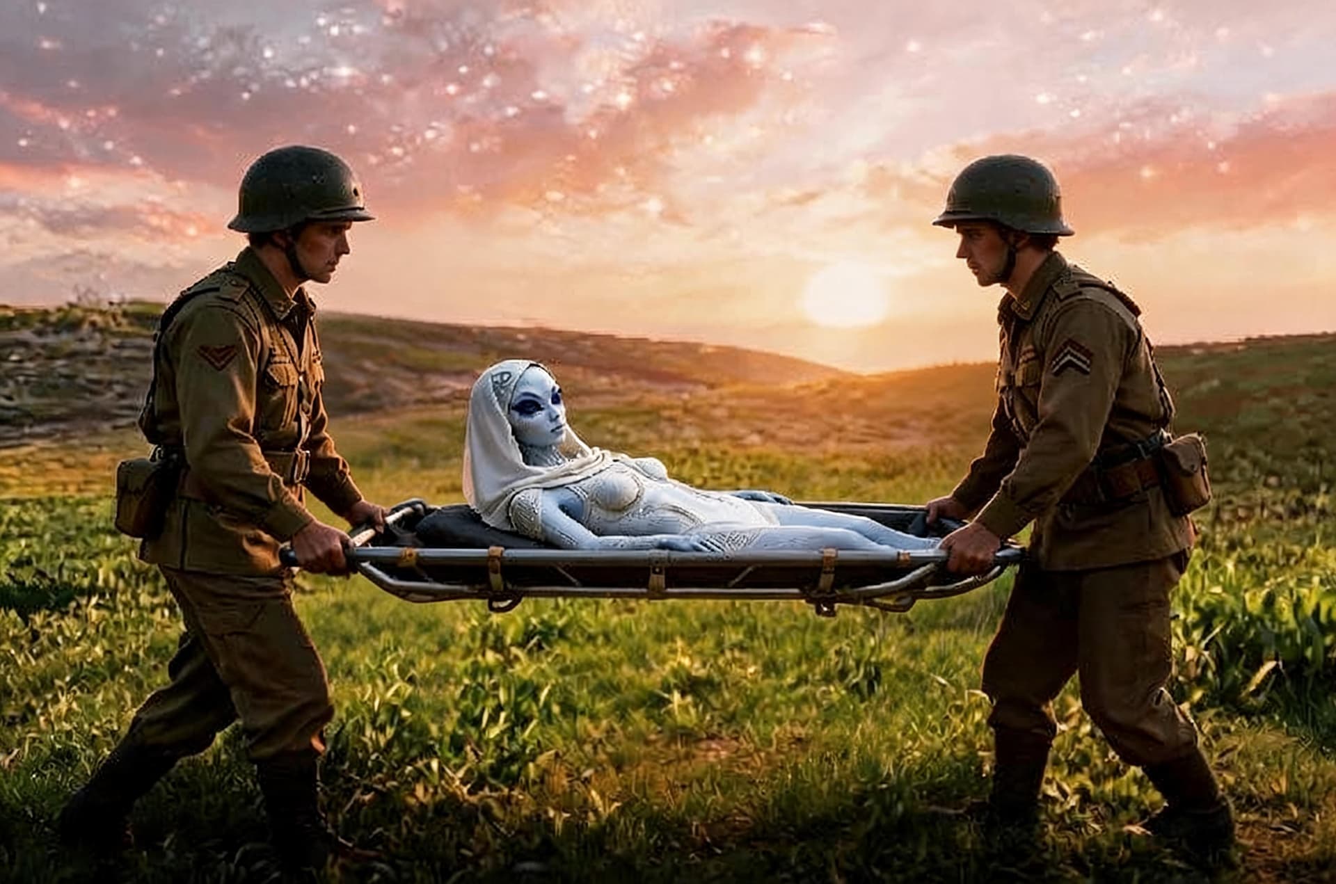 AI generated: The reference image is weak. Remove the two far soldiers. Keep only the two closest soldiers.