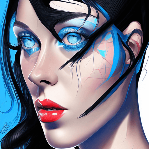 AI generated: young women :blue eyes :black hair :highly detailed :deconstructivism style --q 1 --s 250 --v 5.1