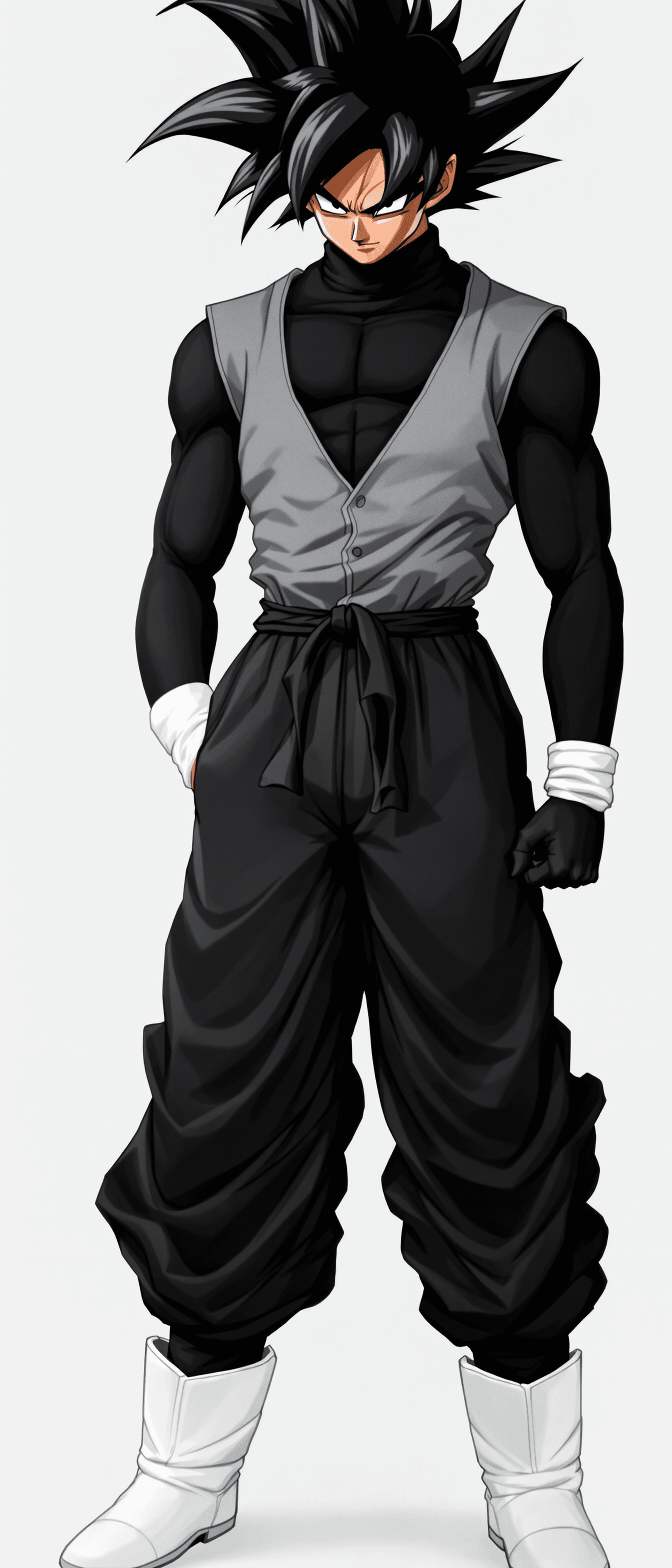 AI generated: Goku Black with turtleneck and grey vest with white boots