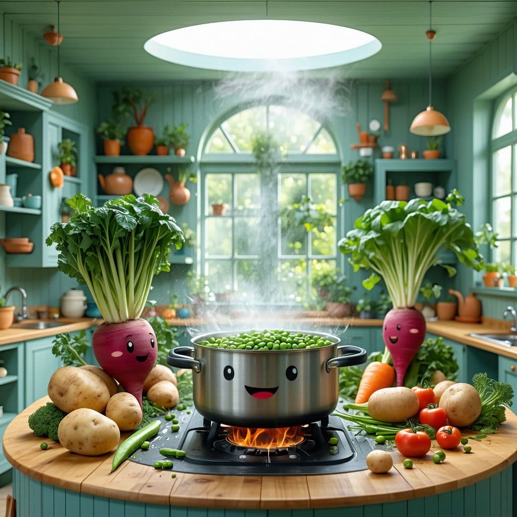AI generated: High resolution photography interior dAnthropomorphic cheerful, smiling vegetables, beetroot, carrot...