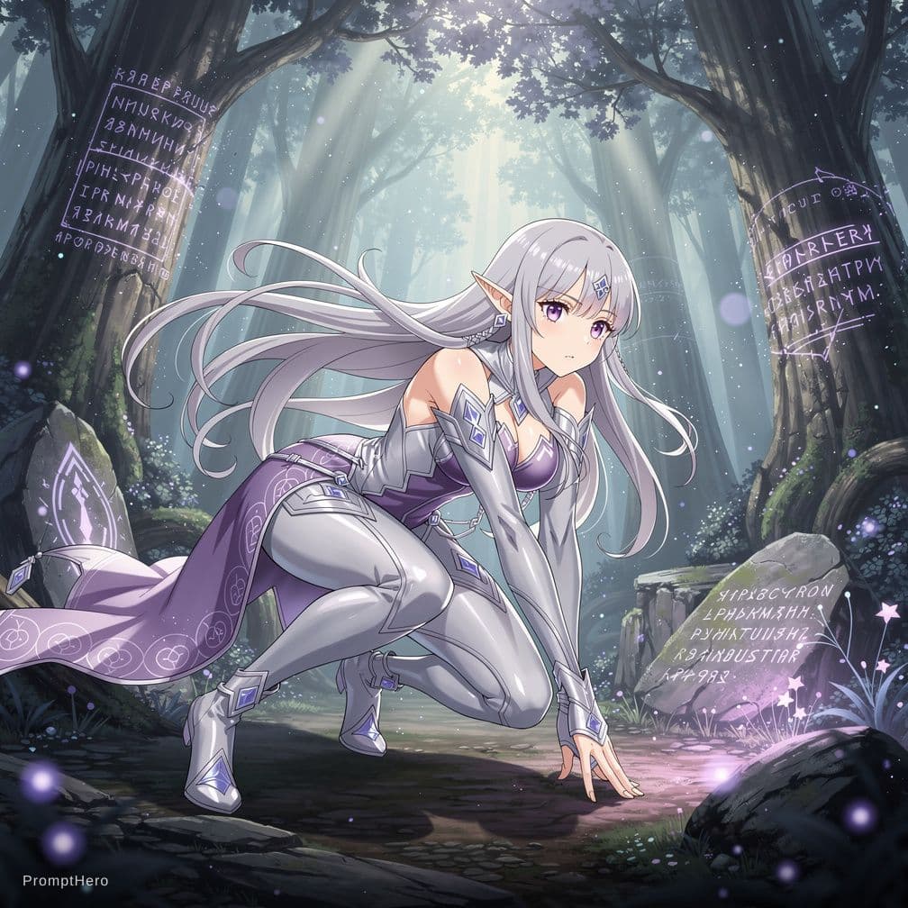 AI generated: score_9, score_8_up, masterpiece, 1girl, elf,
silver long hair, violet eyes, pointed ears,
nude, sli...