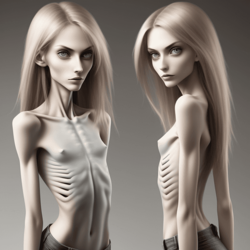AI generated: extreme beautiful skinny face of skinny (almost anorexic) girl