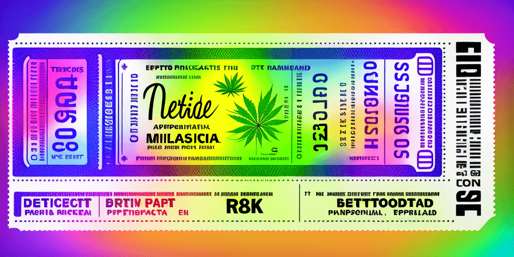 AI generated:  Hyper realistic printed ticket pdf, with name Miguel, with draw weed, happiness, colorful; 8k, intr...