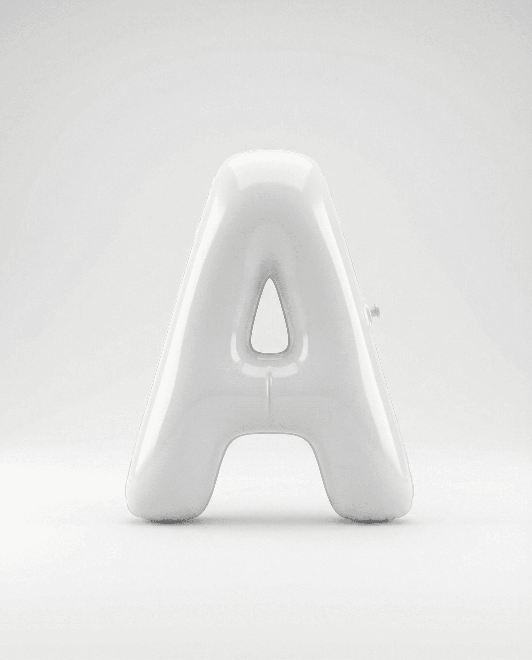 AI generated: PHOTOREALISTIC PRODUCT PHOTO, ultra-minimal white-on-white. A single inflated capital letter “A” mad...