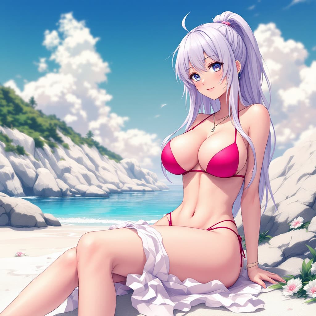 AI generated: anime girl, full body,   only in a bikini, big chest