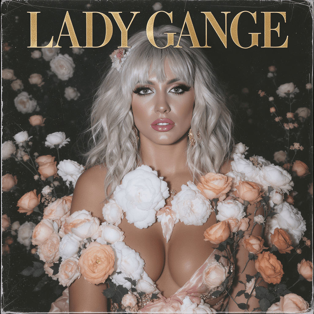 AI generated: lady gaga cd cover photograph flowers, in the style of helene knoop, light bronze and gold, peter co...
