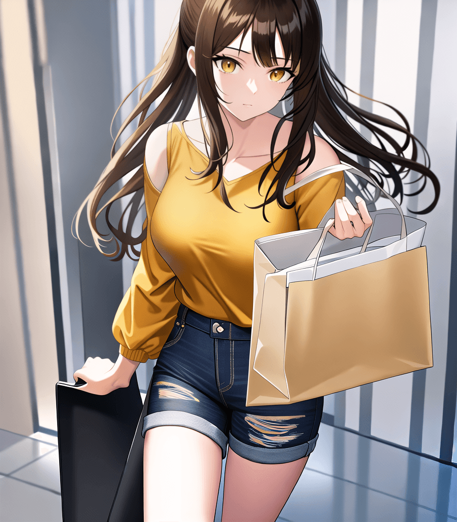 AI generated: (perfect anime illustration), 1girl, low ponytail, long hair, brown hair, huge breasts, brown eyes, ...