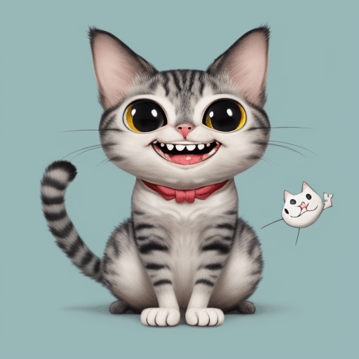 AI generated: Create a funny whimsical quirky cat with big grin and expressive eyes
