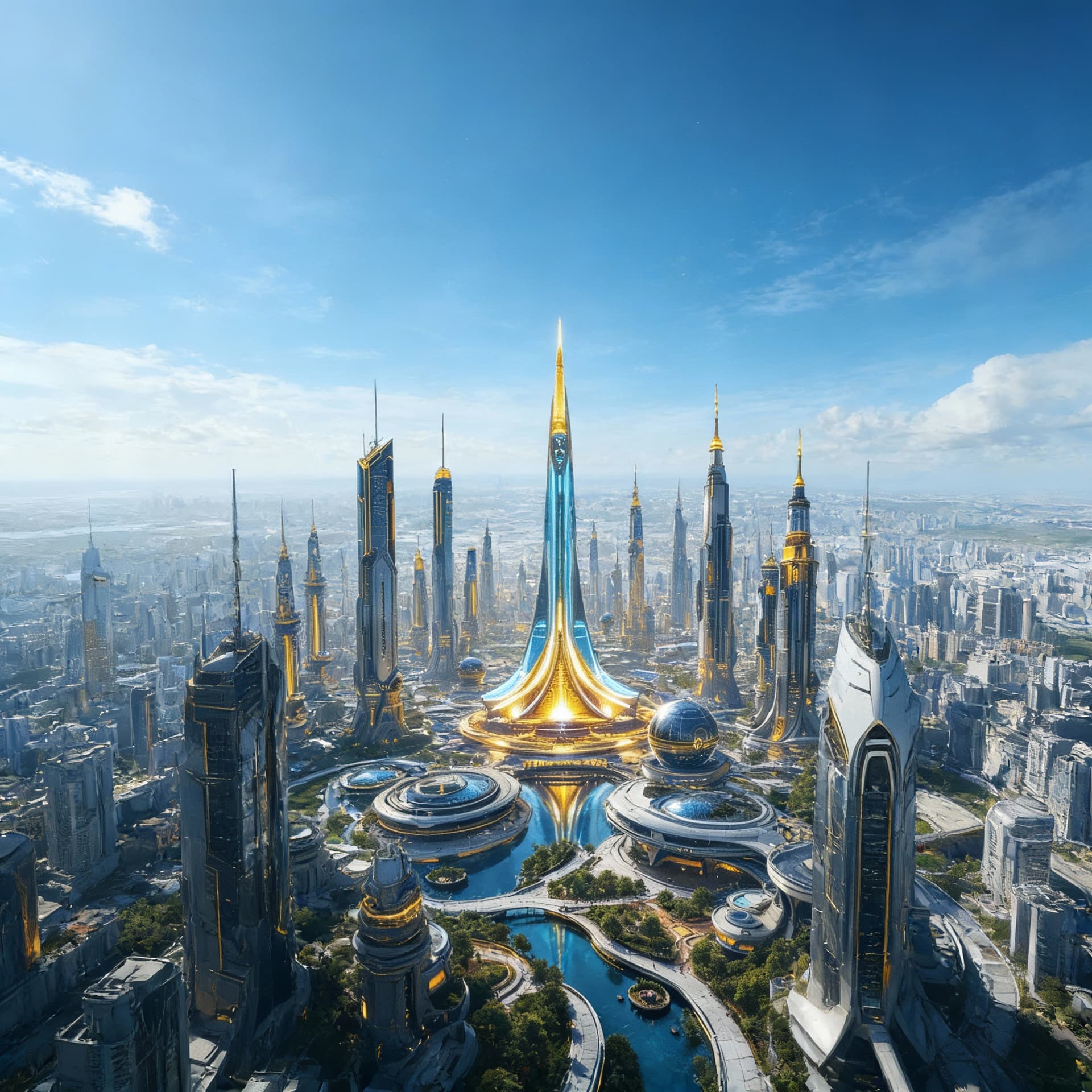 AI generated: Create an Advanced human Futuristic Mega City of government and control. A Massive scaled city with ...
