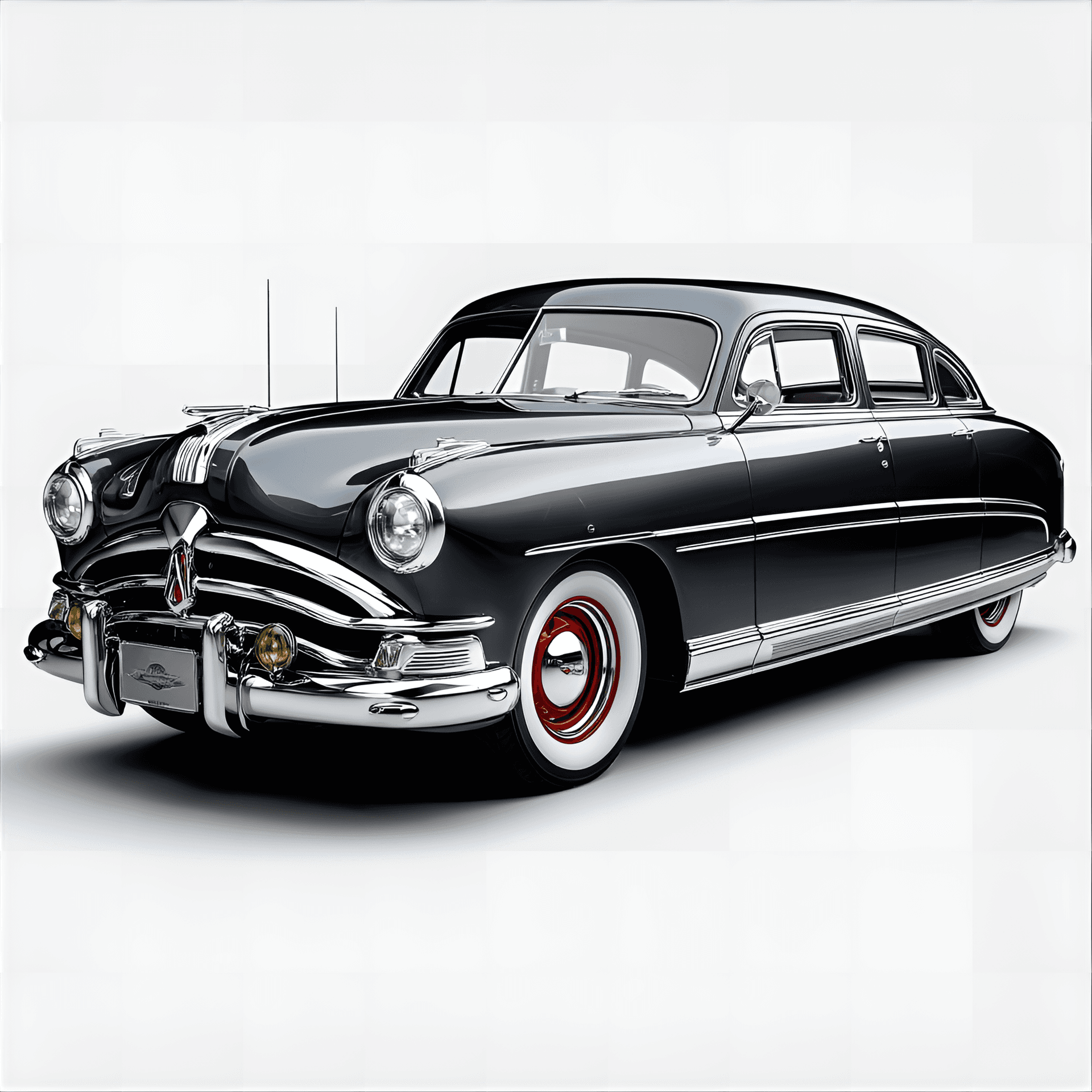 AI generated: 1950 Hudson Hornet clipart, highlighting its rounded design, chrome accents, and classic
whitewall ...