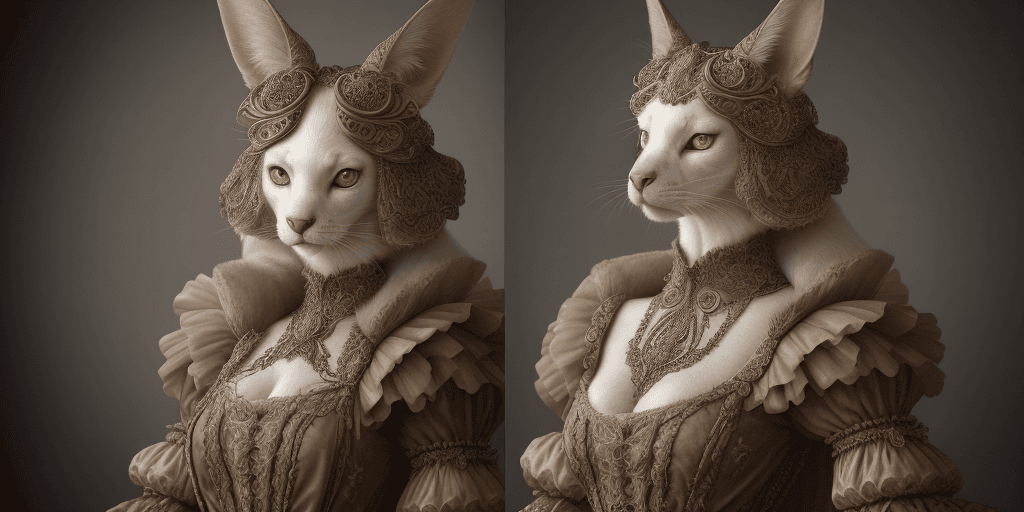 AI generated: Fashion photography, anthropomorphic [animal] photo, 1900s renaissance clothing, fantasy, insanely d...