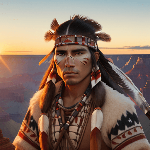 AI generated: handsome native american man,warior, perfect symmetrical face, steppe of the wild west, photorealist...