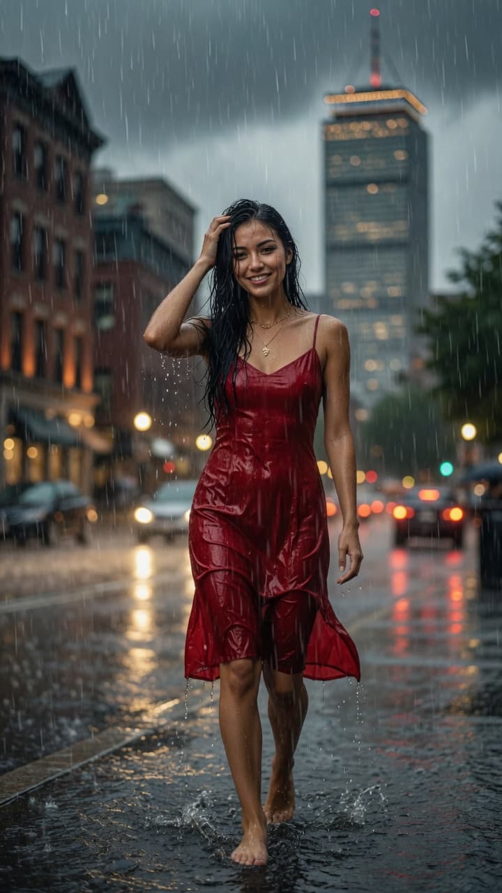 AI generated: Ultra-realistic photography of a 20-year-old slim, well-groomed German woman with long, wet, glossy ...