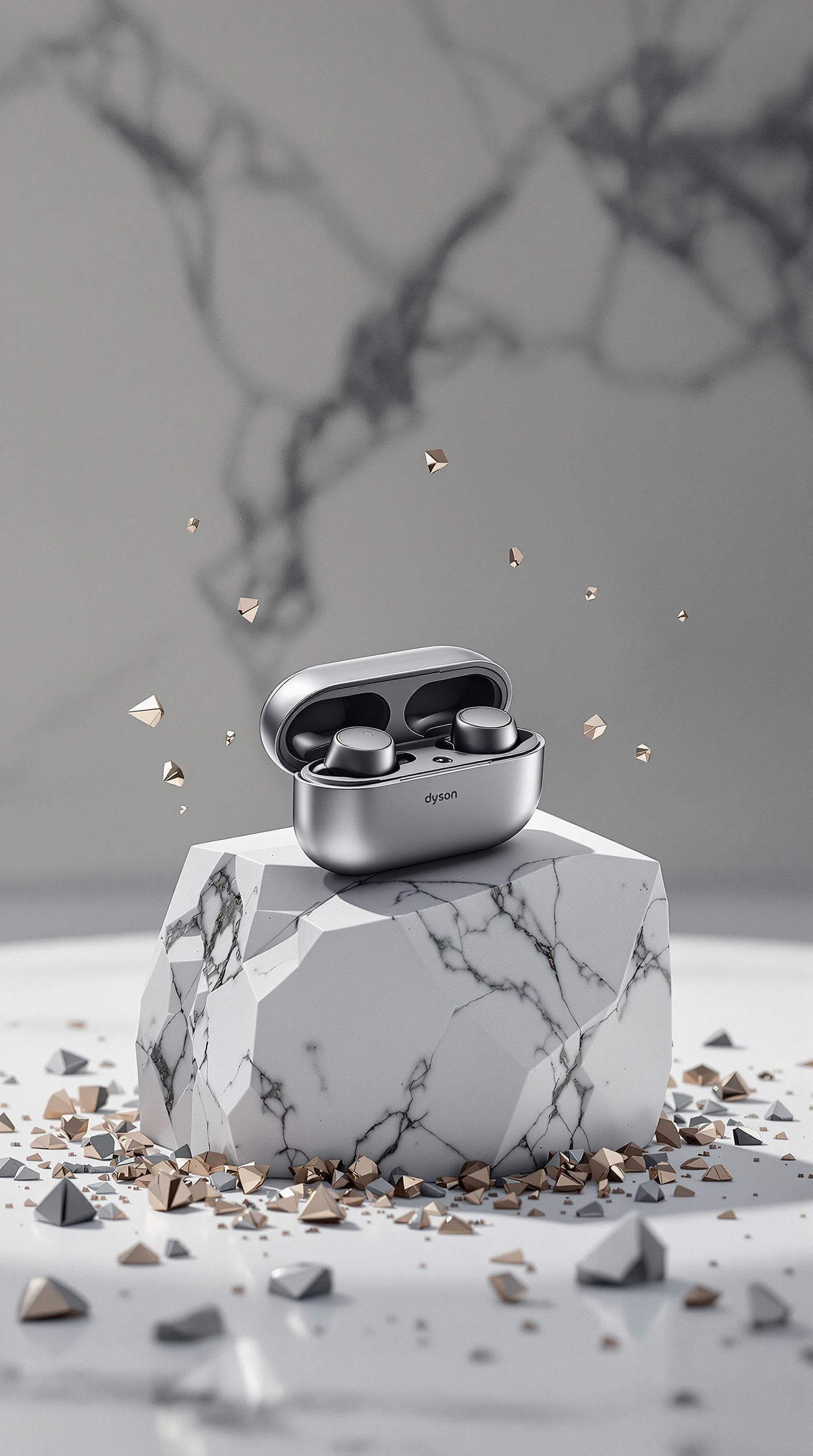 AI generated: Productive photography, super resolution, a modern earbuds designed by dyson and samsung. The earbud...