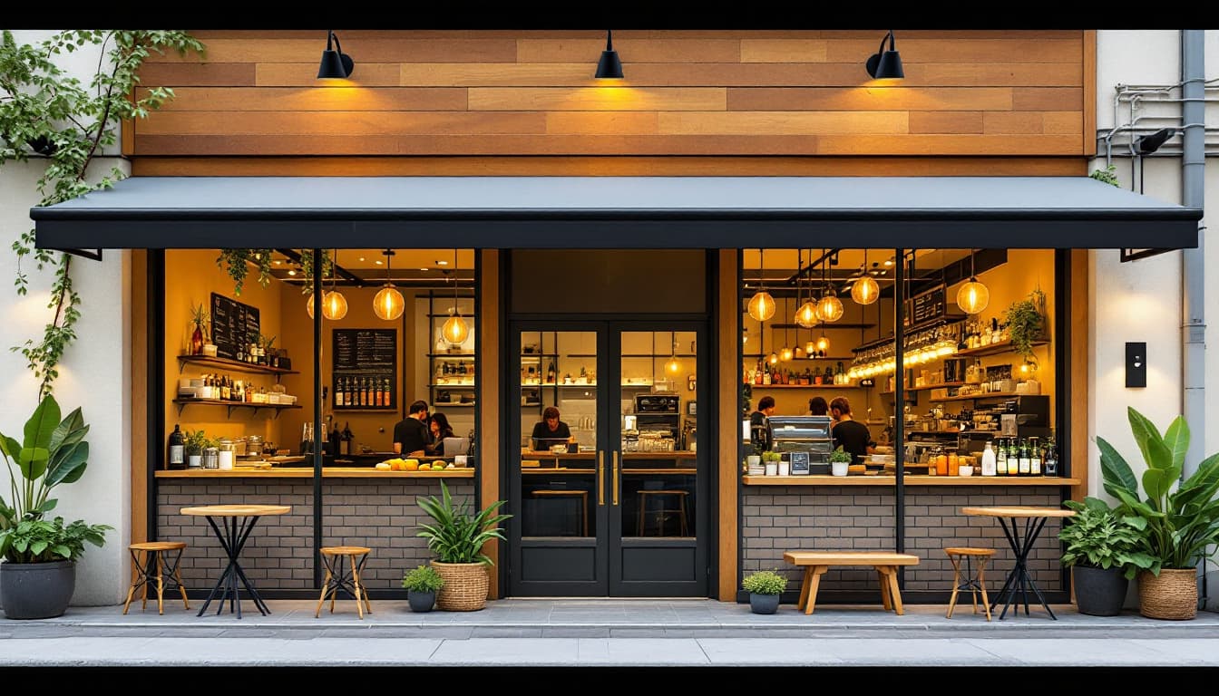 AI generated: Design a modern and minimalist cafe facade