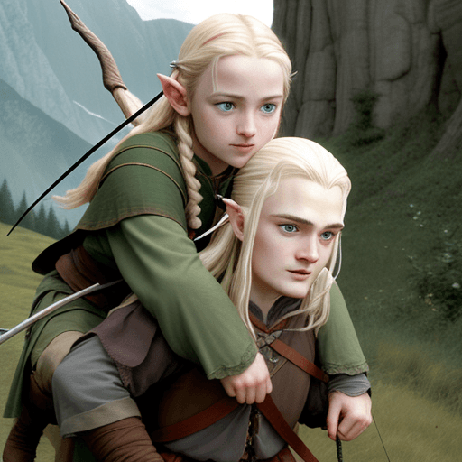 AI generated: gimly giving legolas a piggyback ride LOTR ride photorealistic photo lord of the rings
