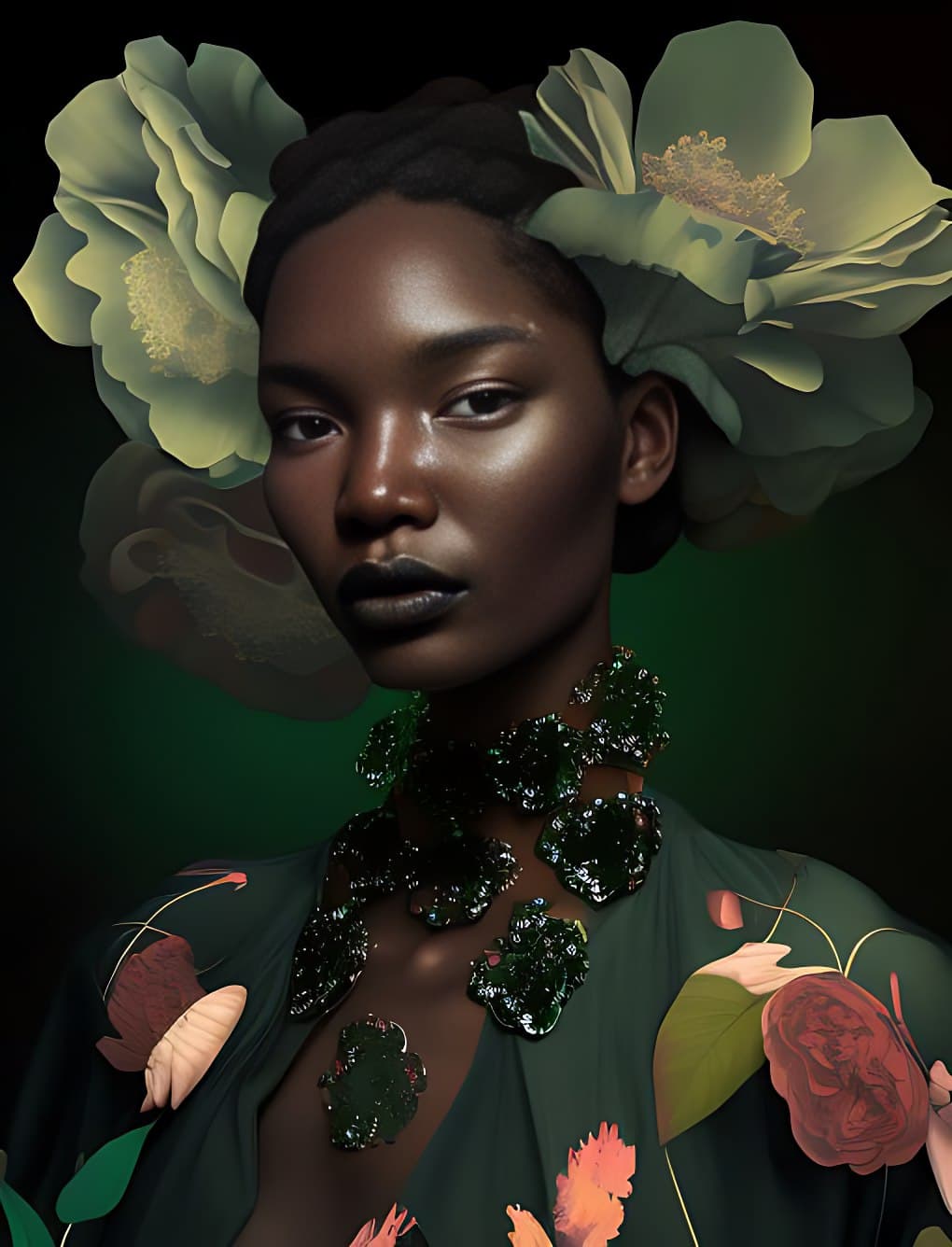 AI generated: a fashion illustration of a girl with flowers in it, digital art, inspired by Johann Kaspar Füssli, ...