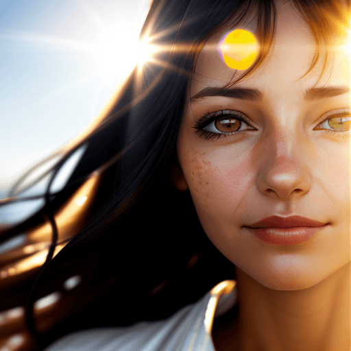 AI generated: close up portrait of woman looking towards the bright sun, 