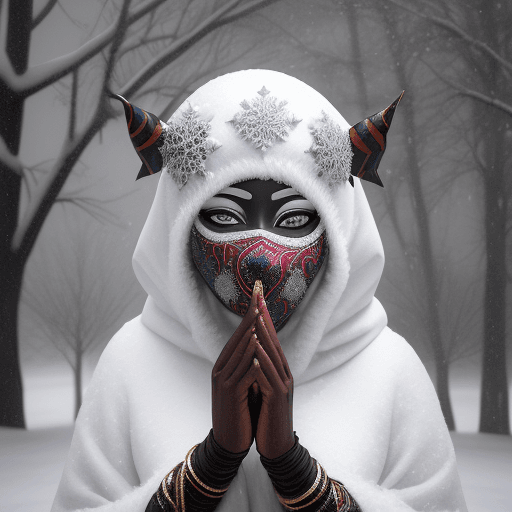 AI generated: DamShelma's art capturing an awe-inspiring lady donning traditional African voodoo mask, encircled b...