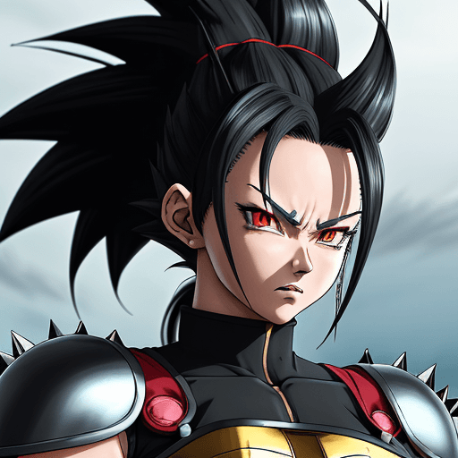 AI generated: a portrait of a single female character beautiful fierce saiyan warrior from ((black spiky hair in a...