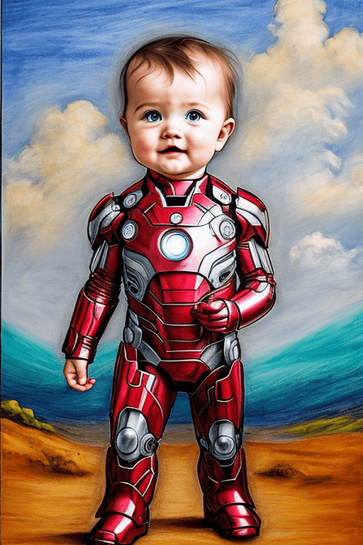 AI generated: mj, a drawing of a baby ironman, proud pose, realistic, surreal art