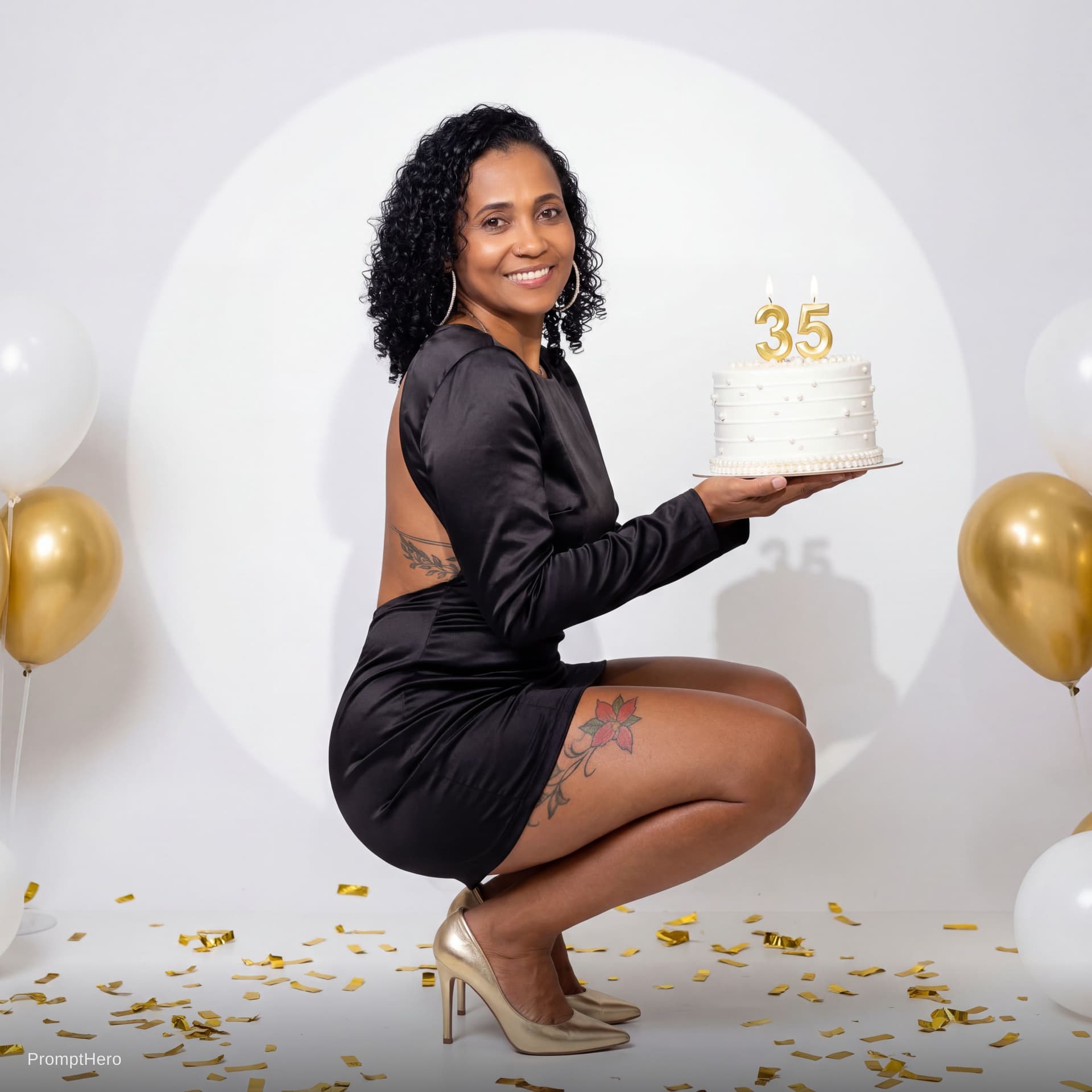 AI generated: Retrato fotográfico profissional em estúdio de aniversário adulto, estilo editorial minimalista e el...