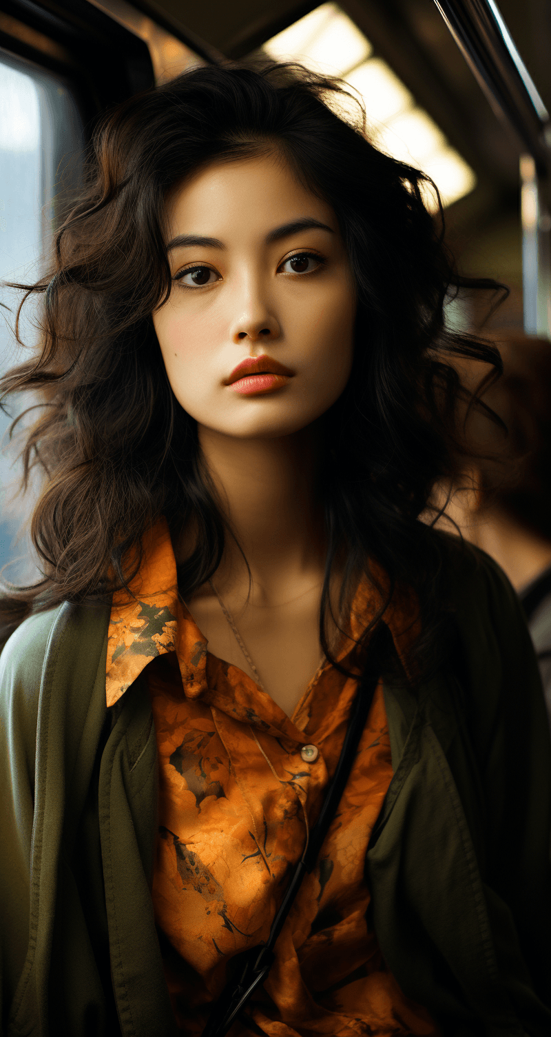 AI generated: stunning photograph of a beautiful Japanese woman, in the style of Annie Lebowitz --ar 68:128 --styl...