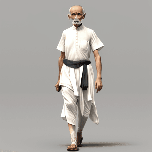 AI generated: mahatma gandhi wearing a white tshirt fullsize model walking