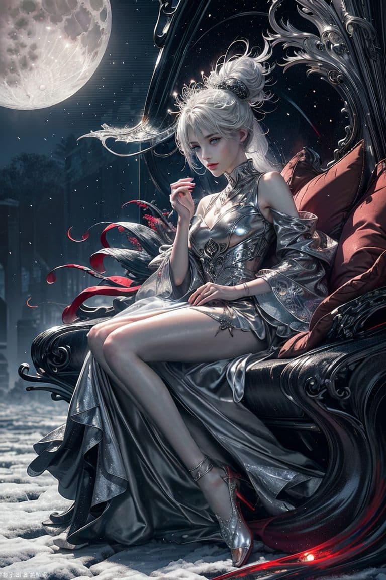 AI generated: ((luminous moon lady made of colors (silver, red),trending on polycount, atmosphere of silent hill,s...