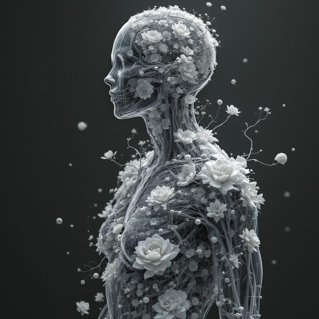 AI generated: 3d rendering, artistic anatomical render, ultra quality, human body with transparent skin revealing ...