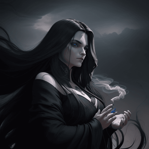 AI generated: (character of video game 1:3)::2 royal, darkness, long windblown hair and cloth, Magic the gathering...