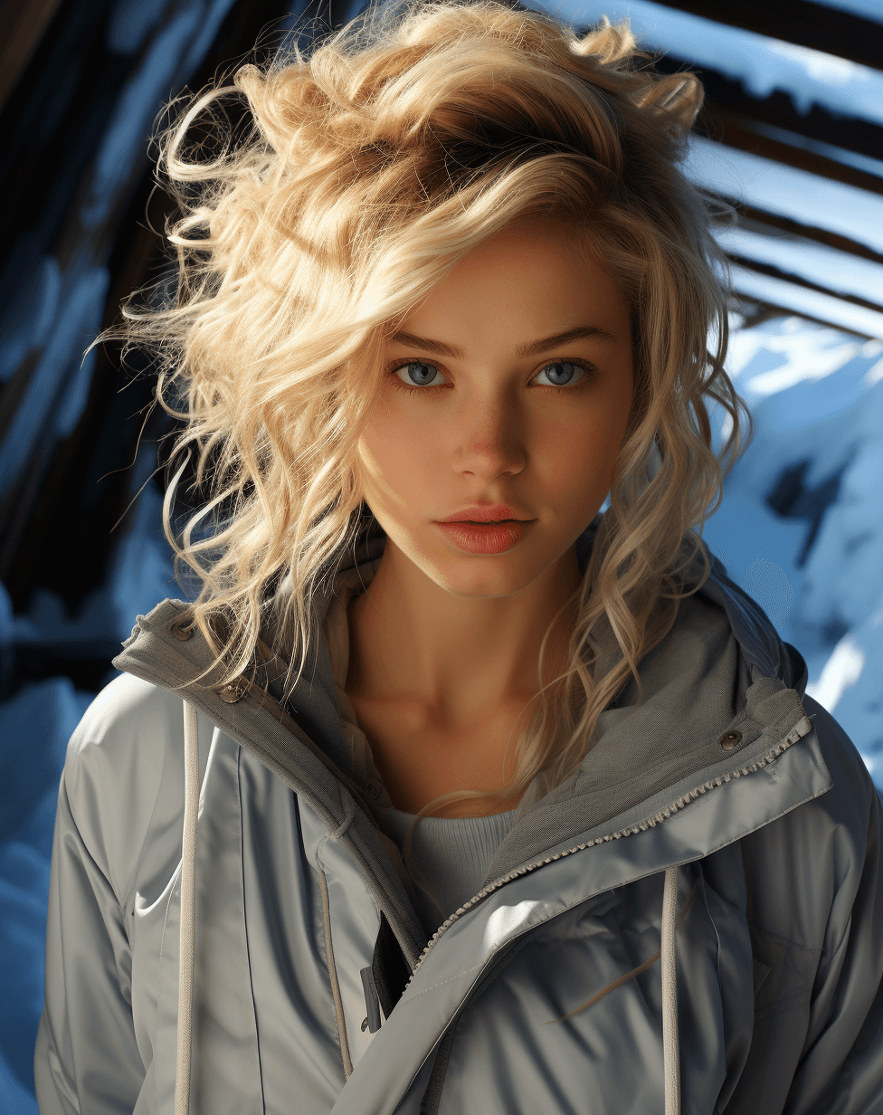 AI generated: a girl of blonde hair with blue eyes facing space, in the style of photo-realistic landscapes, reali...