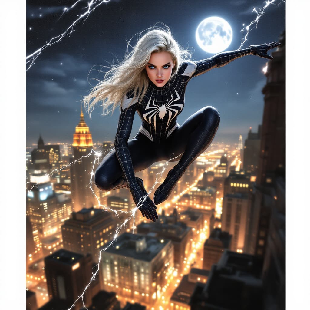 AI generated: Margot Robbie (Masterpiece, 4k resolution, ultra-realistic, very detailed), (White superhero theme, ...