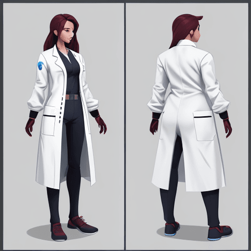 AI generated: Facility admin, open lab coat, stylized, lineart, game concept art, concept art, dynamic pose, full ...