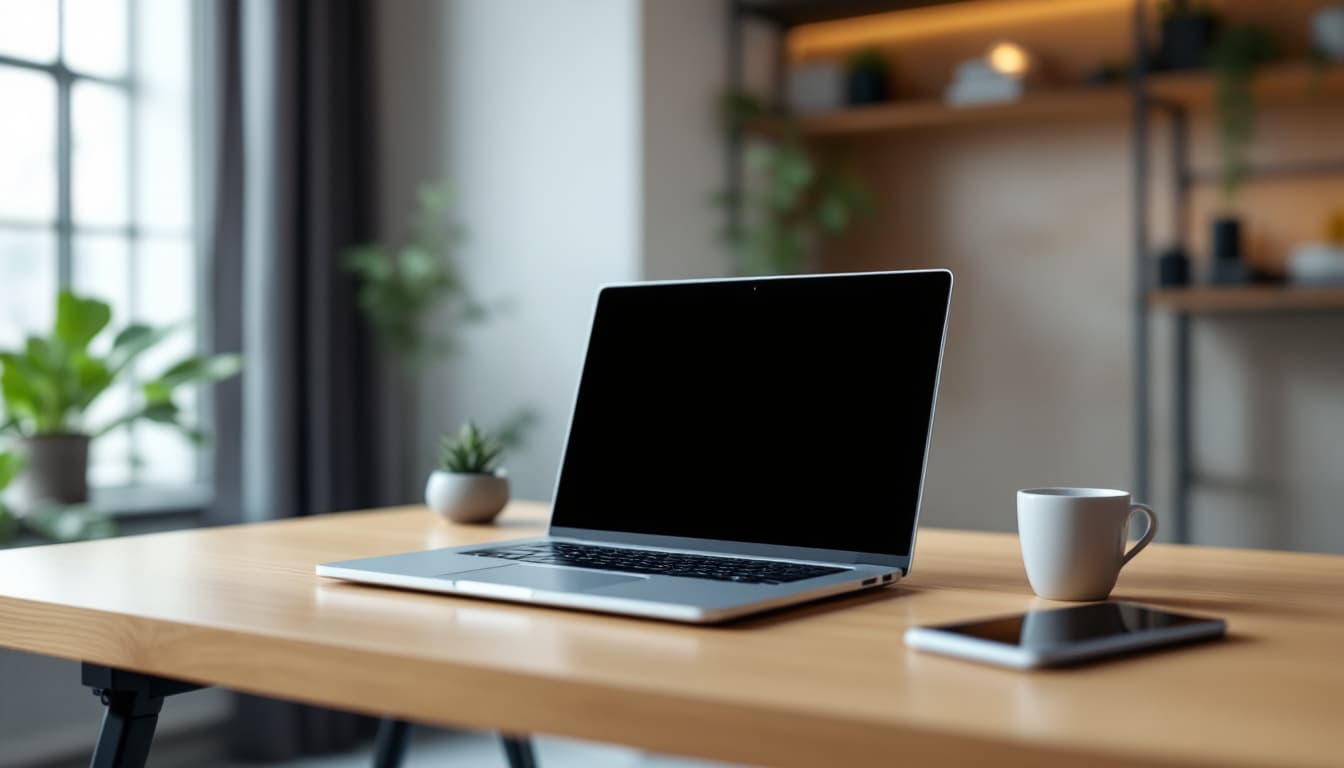 AI generated: A professional and minimalist office setup for a software developer's LinkedIn cover image. The scen...