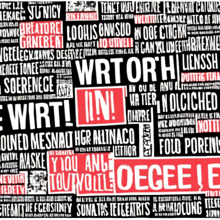 AI generated: Written Slogan poster, collage, very big words,